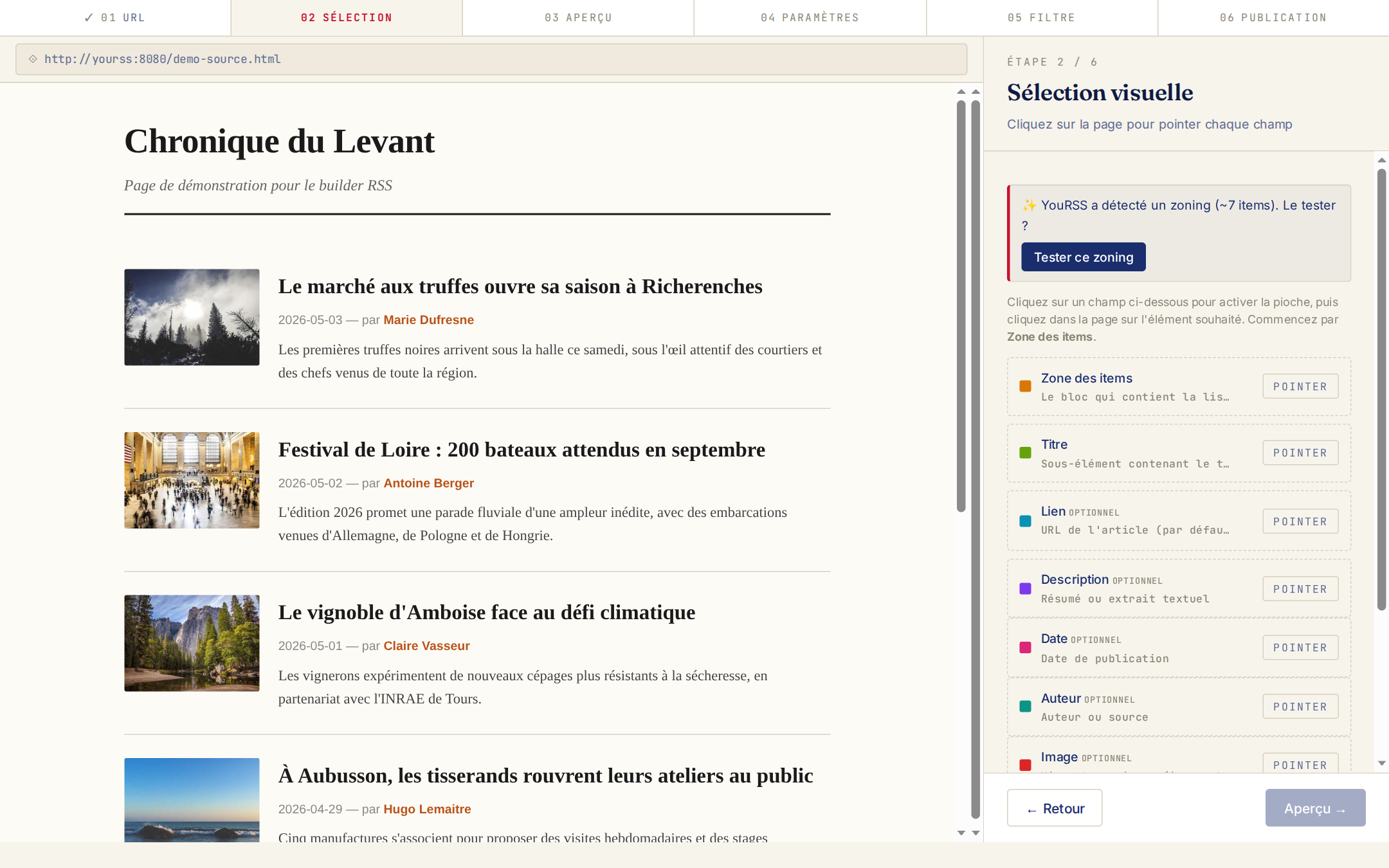 Bannière de détection automatique de zone
