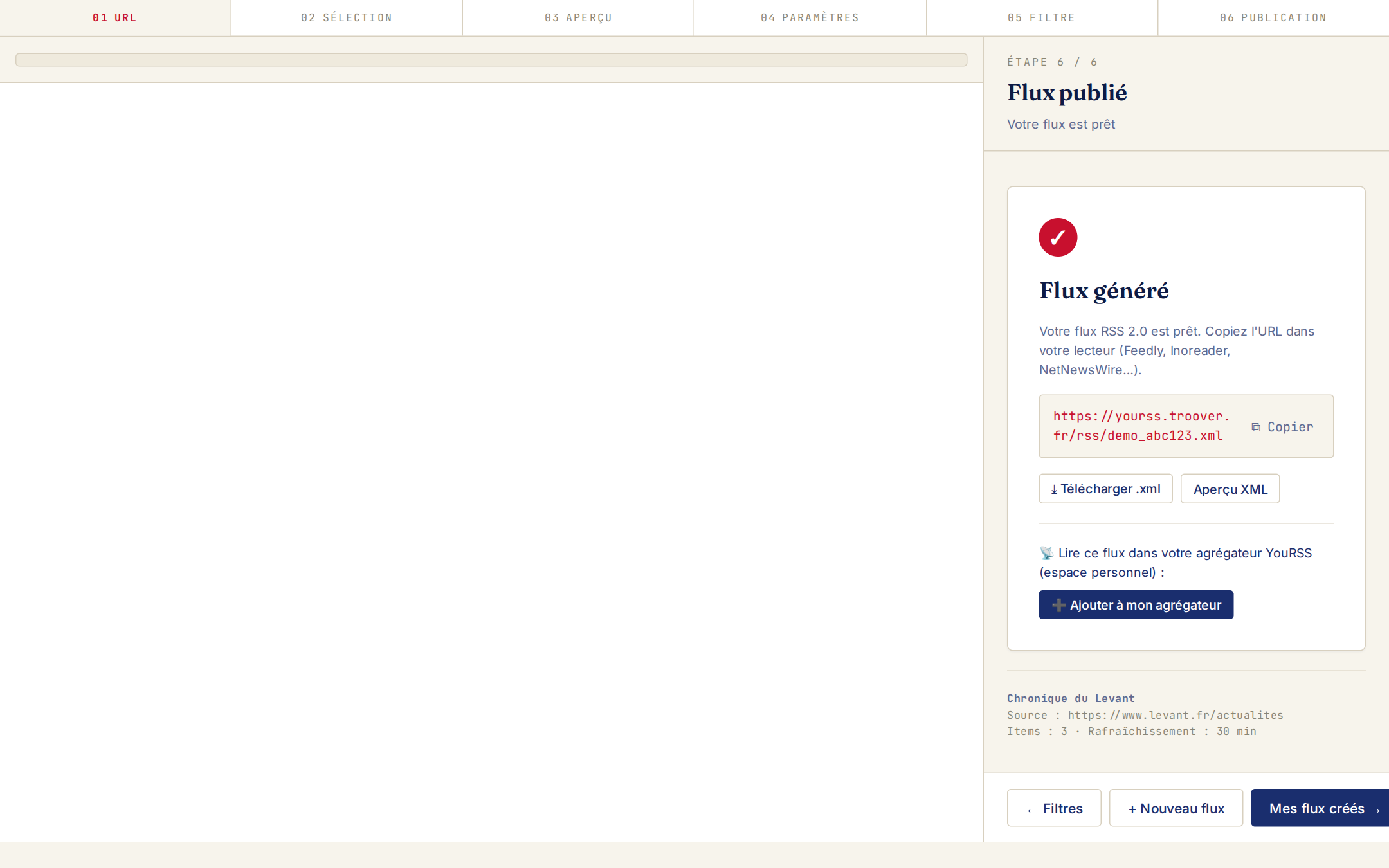 Étape 6 — Flux publié
